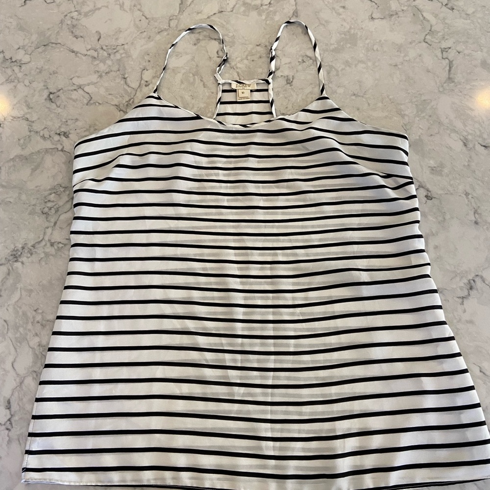 J Crew silky black and white striped tank top